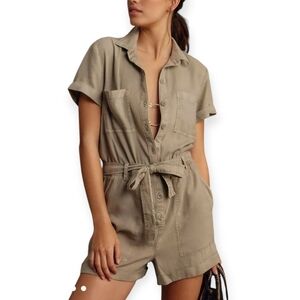 NWT Anthropologie Cloth & Stone Tencel Lyocell Belted Green Romper One Piece XL